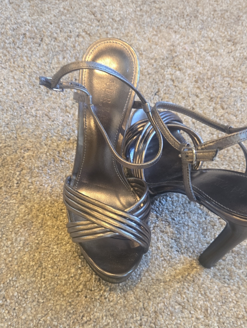 RALPH LAUEN Metallic Silver Strappy High Heel Sandals - Women